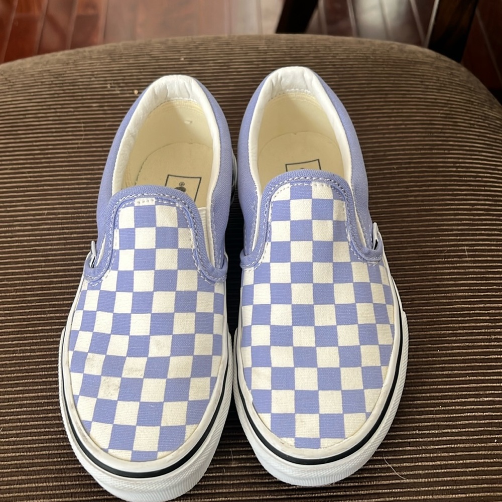 Purple White Checkered Slip on Vans